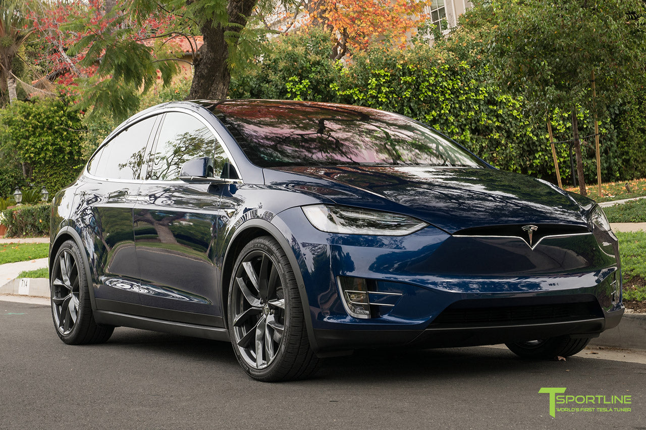 Deep Blue Metallic Tesla Model X with Space Gray 22 inch TSS Arachnid Style Flow Forged Wheels by T Sportline