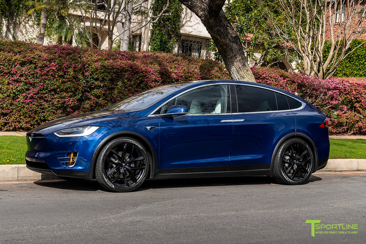 Deep Blue Metallic Tesla Model X with 22" TSS Flow Forged Wheels in Gloss Black by T Sportline