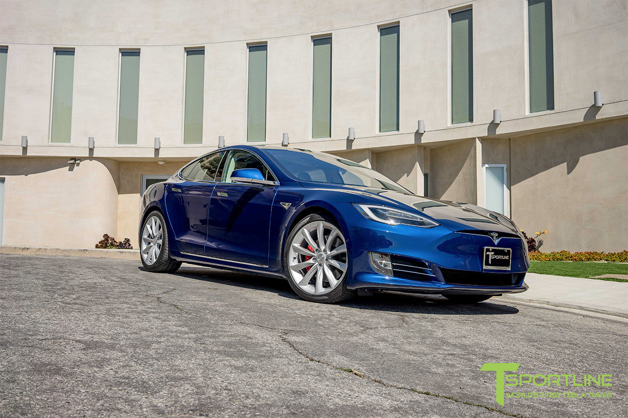 Deep Metallic Blue Model S 2.0 with 20" TST Tesla Wheel in Brilliant Silver