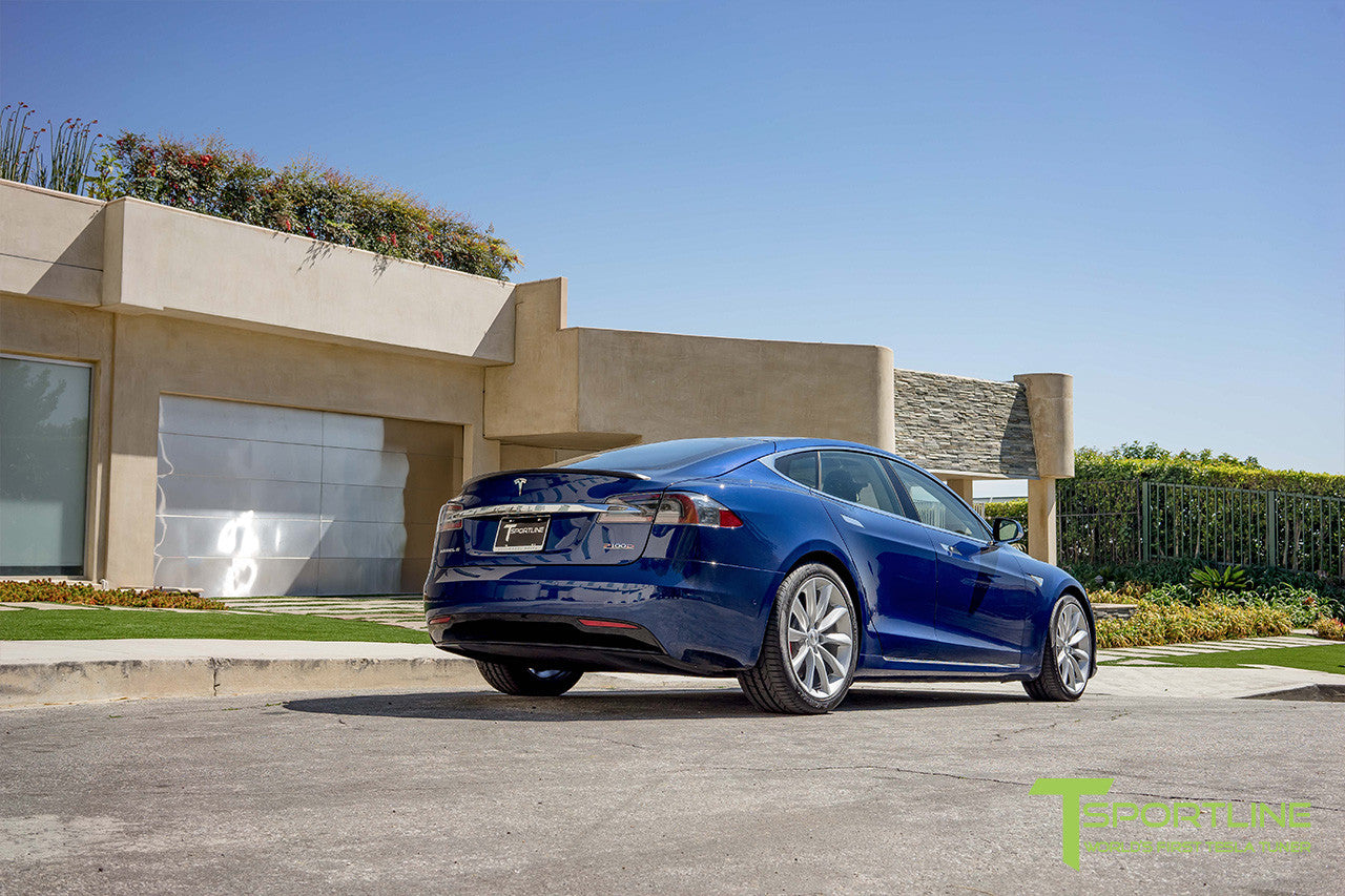 Deep Metallic Blue Model S 2.0 with 20" TST Tesla Wheel in Brilliant Silver