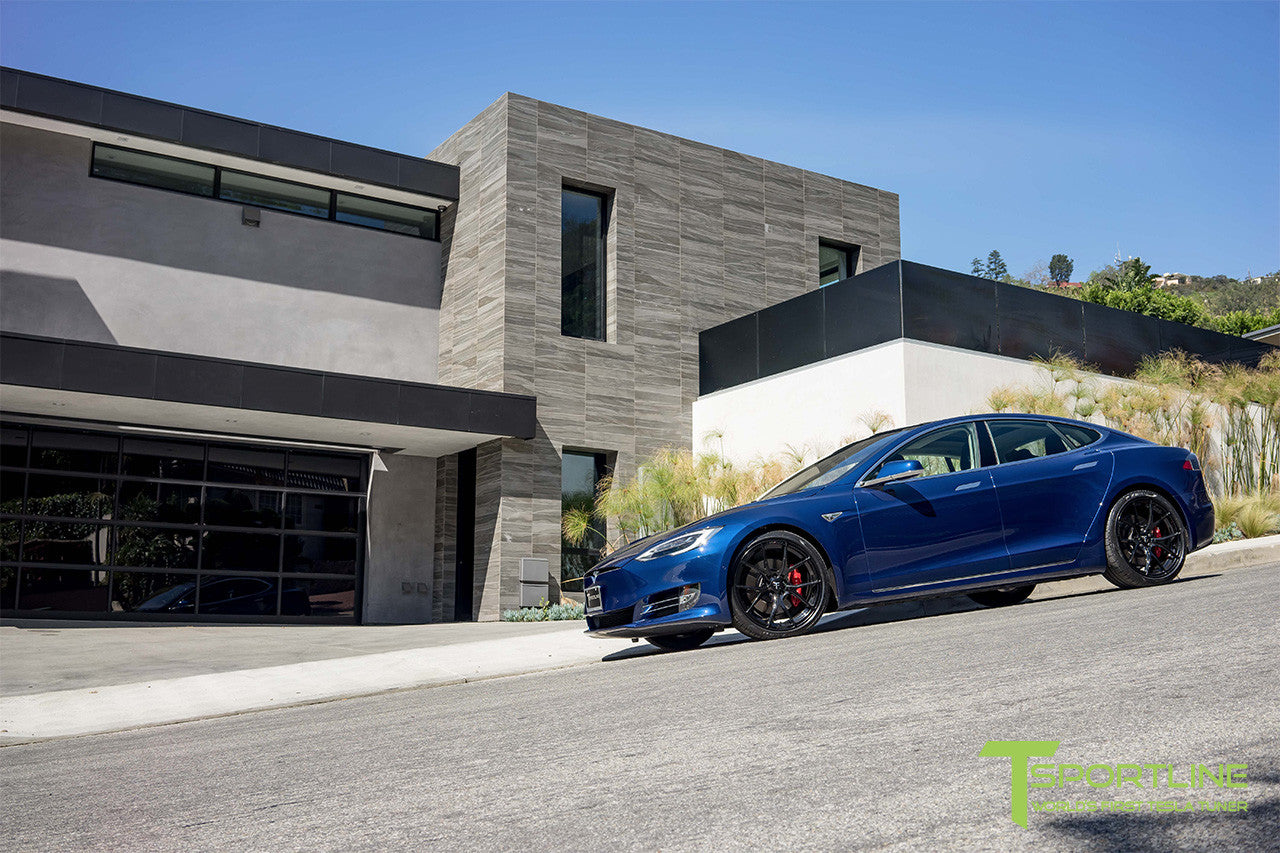Deep Blue Metallic Tesla Model S 2.0 with Gloss Black 21 inch TS115 Forged Wheels