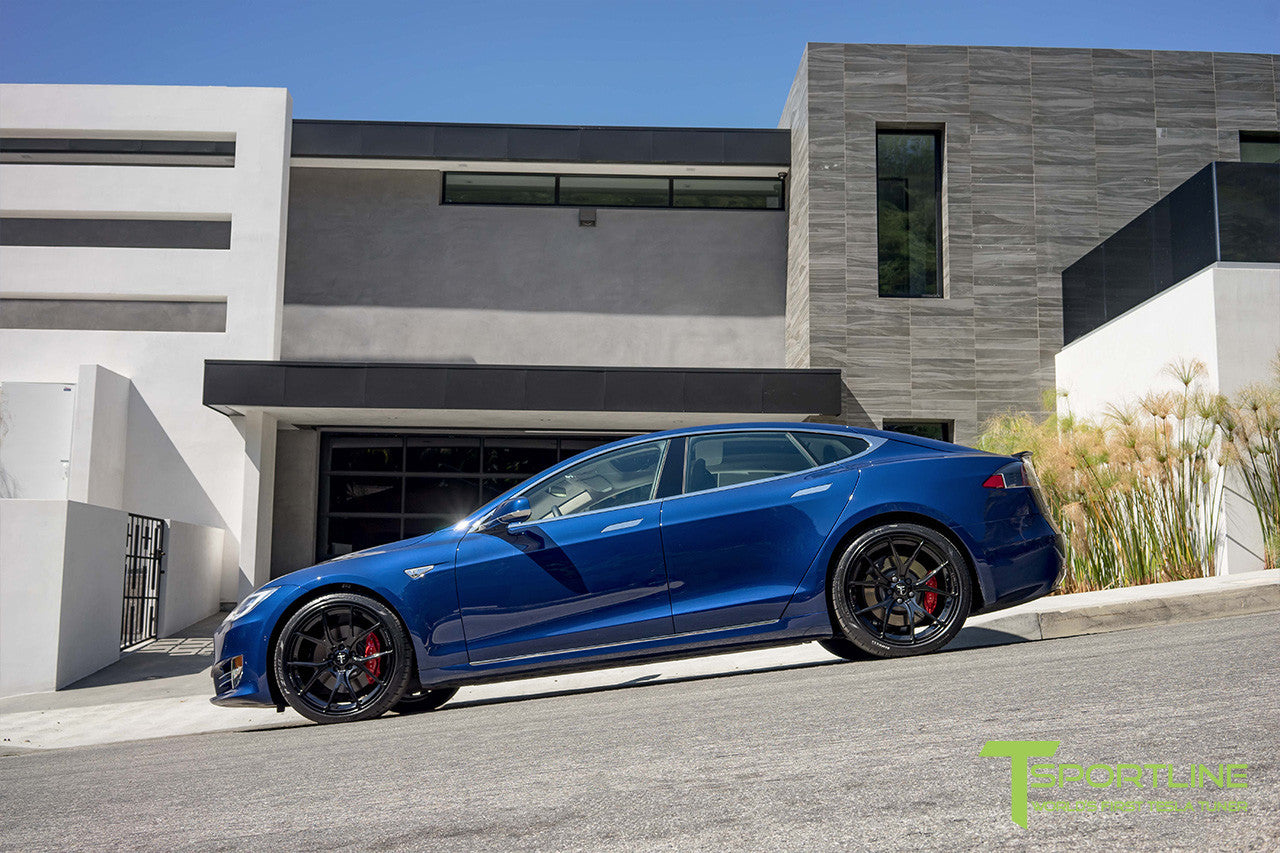 Deep Blue Metallic Tesla Model S 2.0 with Gloss Black 21 inch TS115 Forged Wheels