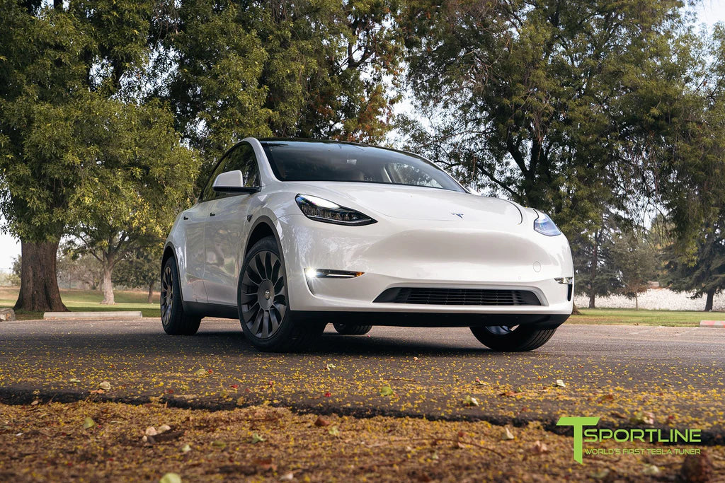 White Tesla Model Y with 19" TSV Flow Forged Wheels