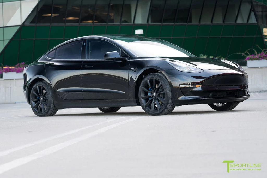 Black Tesla Model 3 - Ocean Blue Leather Interior