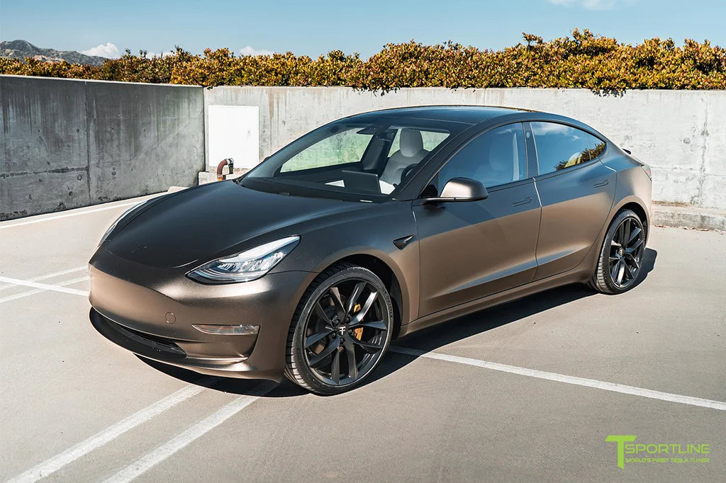 3M Satin Gold Dust Black Tesla Model 3 with 20" TSS