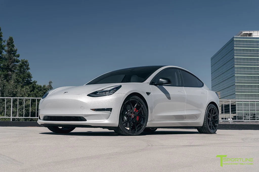 Avery Dennison Diamond Silver Tesla Model 3 with 20" Falcon Limited Edition Wheels