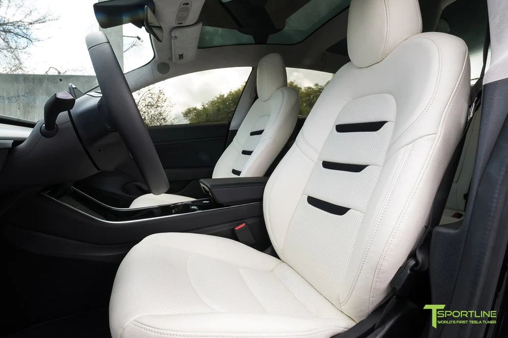 White Leather Seat Upgrade - Black Suede Insignia - Matte Carbon Fiber Trim