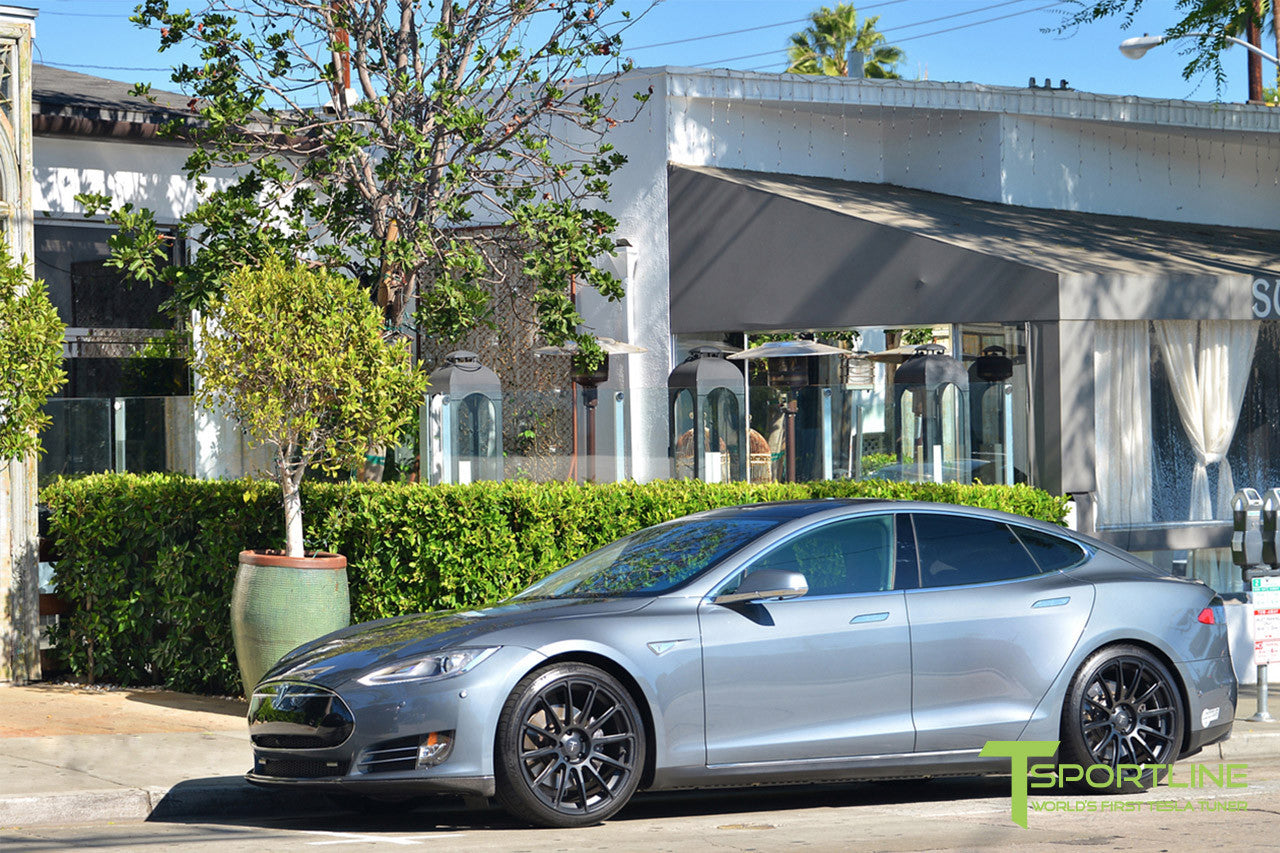 Gray Tesla Model S 1.0 with Matte Black 21 inch TS112 Forged Wheels