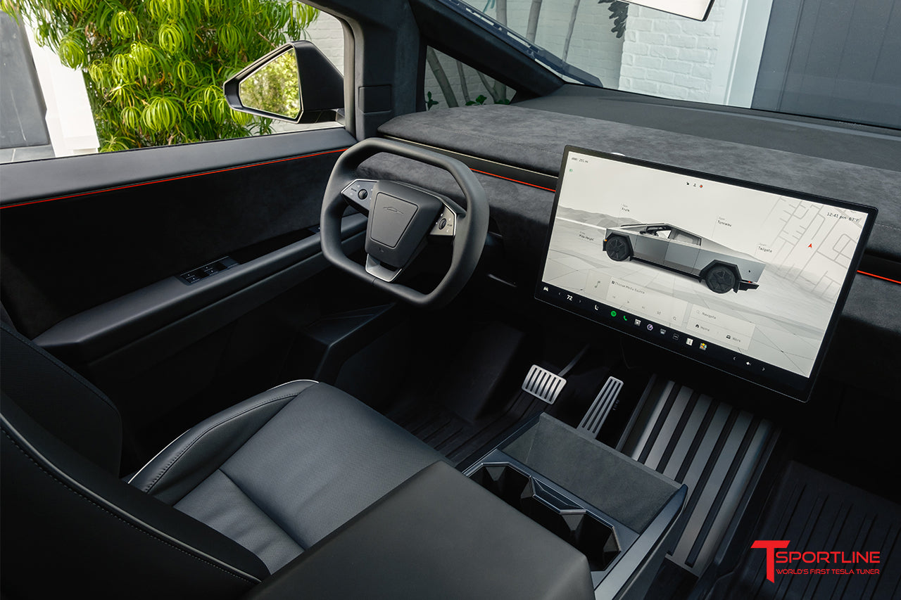 Tesla Cybertruck with Black Alcantara Upper & Lower Dash and Door Insert