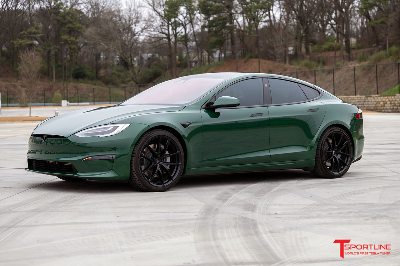 Inozetek Vintage Racing Green Model S with 21" TSF Wheels