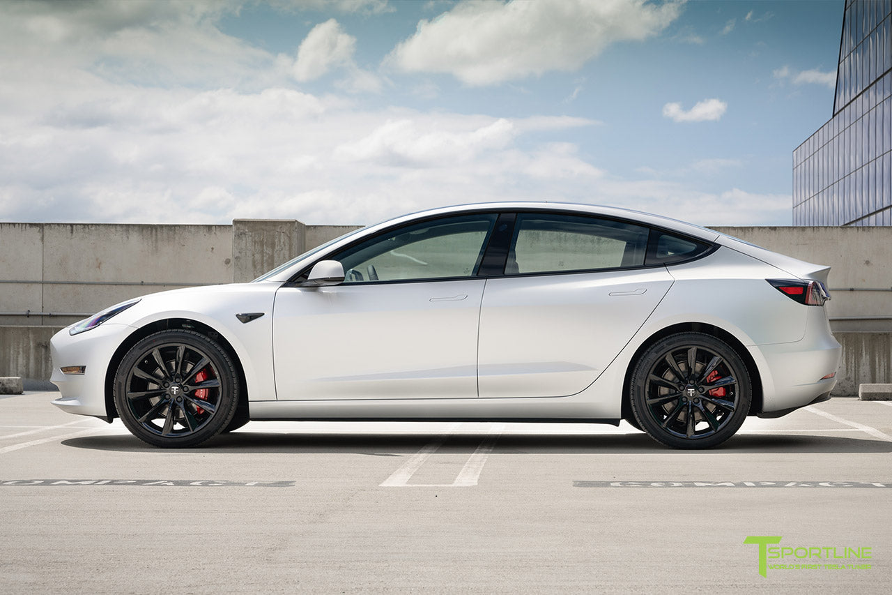 Matte Silver Tesla Model 3 with Gloss Black 19 inch TST Turbine Style Wheels by T Sportline