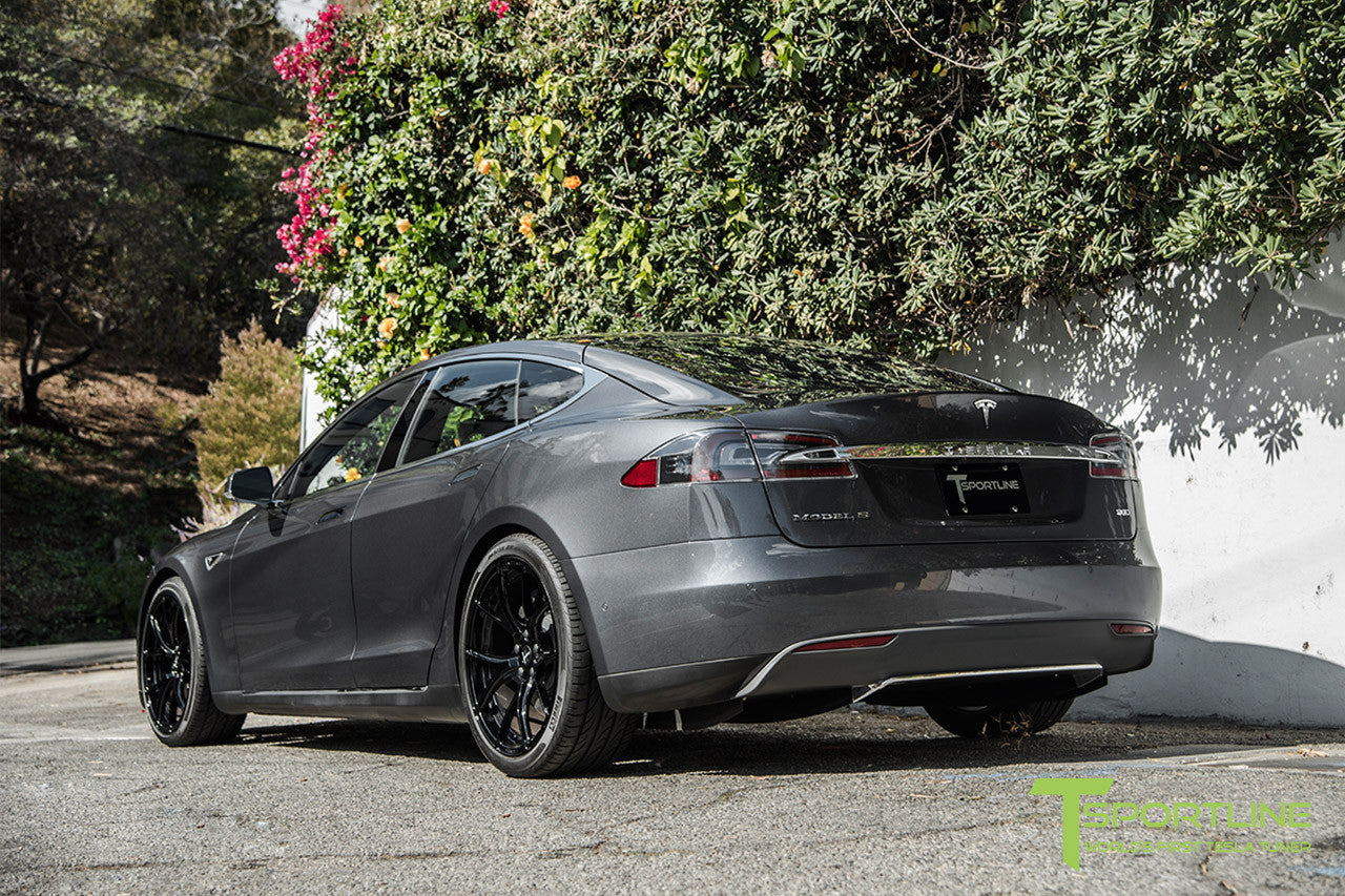 Midnight Silver Metallic Tesla Model S 1.0 with Gloss Black 21 inch TS115 Forged Wheels