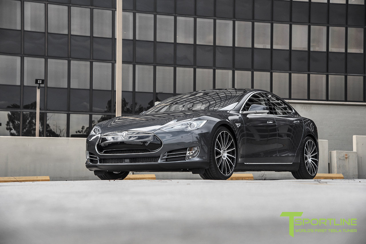 Midnight Silver Metallic Tesla Model S 1.0 with Diamond Black 21 inch TS114 Forged Wheels