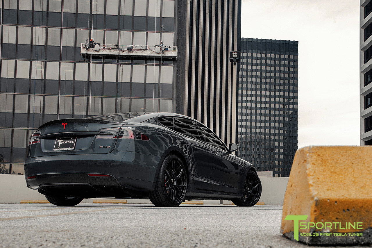 Midnight Silver Metallic Tesla Model S 1.0 with Matte Black 21 inch TS117 Forged Wheels