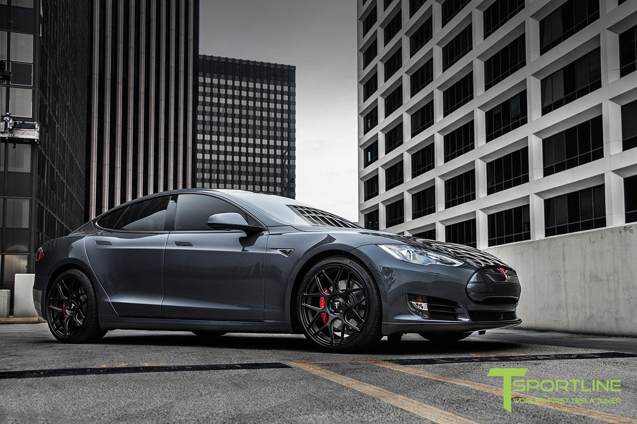 Midnight Silver Metallic Tesla Model S 1.0 with Matte Black 21 inch TS117 Forged Wheels