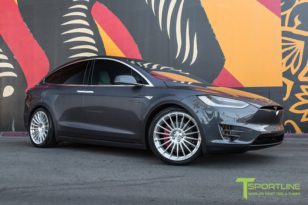 Midnight Silver Metallic Tesla Model X with Brush Satin 22 inch MX118 Forged Wheels