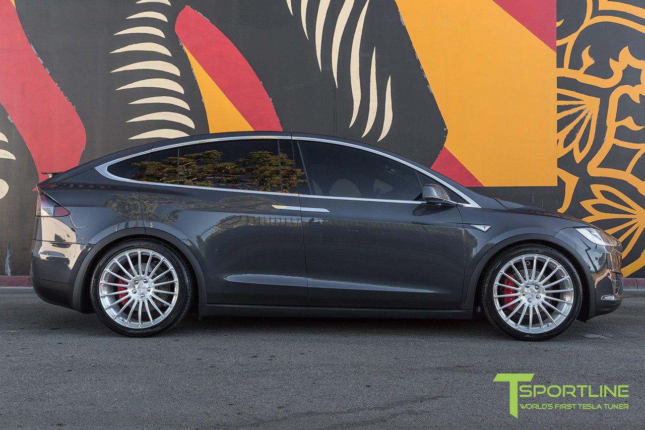 Midnight Silver Metallic Tesla Model X with Brush Satin 22 inch MX118 Forged Wheels