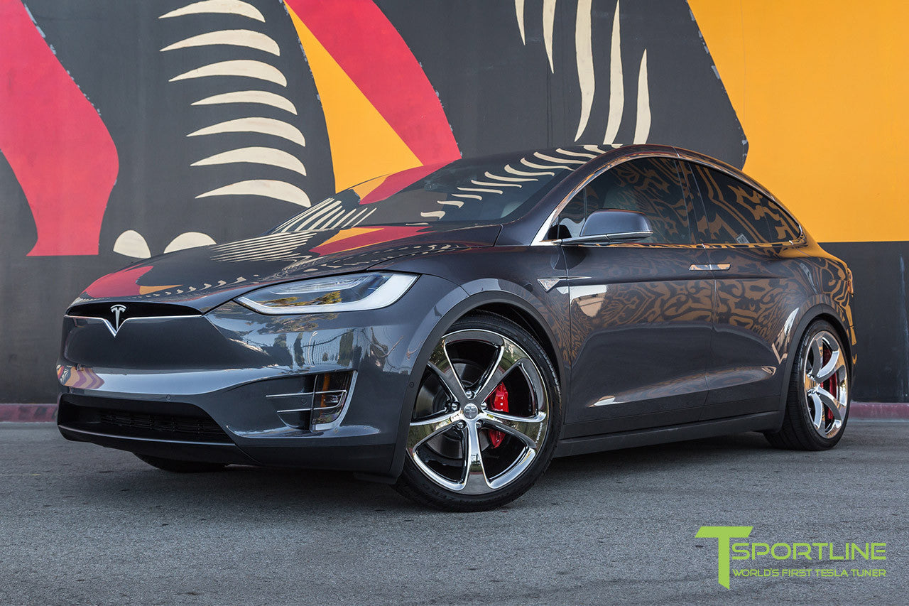 Midnight Silver Metallic Tesla Model X with Chrome 22 inch MX5 Forged Wheels