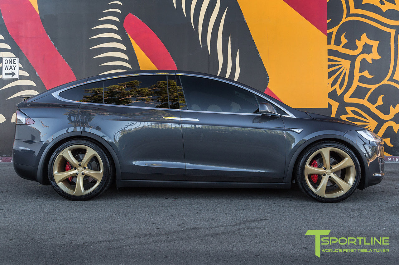 Midnight Silver Metallic Tesla Model X with Ghost Gold 22 inch MX5 Forged Wheels