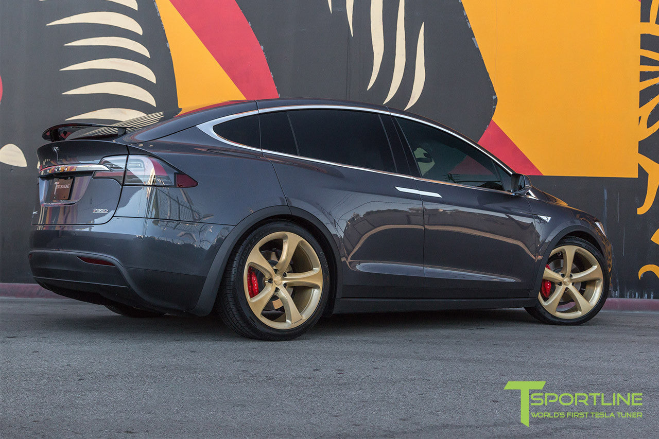 Midnight Silver Metallic Tesla Model X with Ghost Gold 22 inch MX5 Forged Wheels