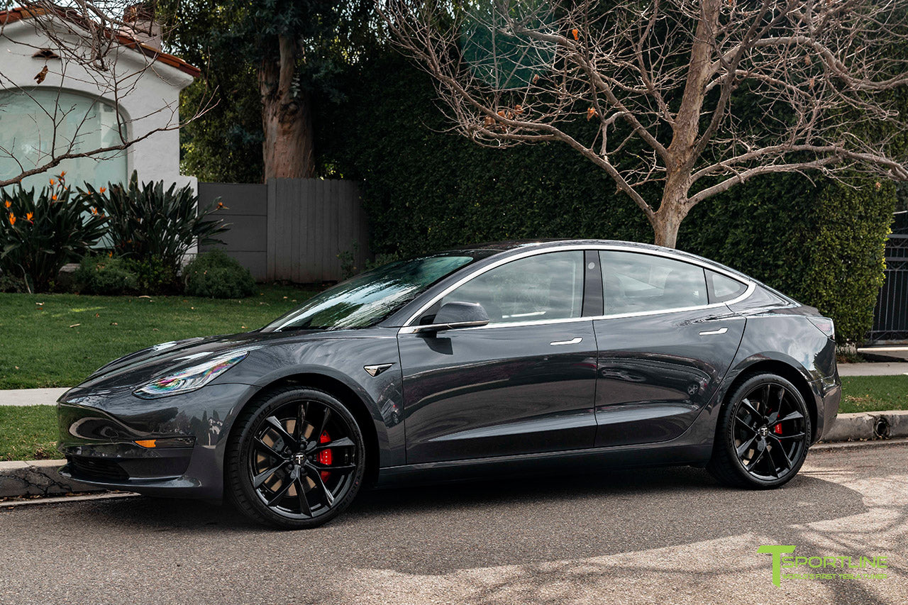 Midnight Silver Metallic Tesla Model 3 with Gloss Black 20" TSS Flow Forged Wheels by T Sportline