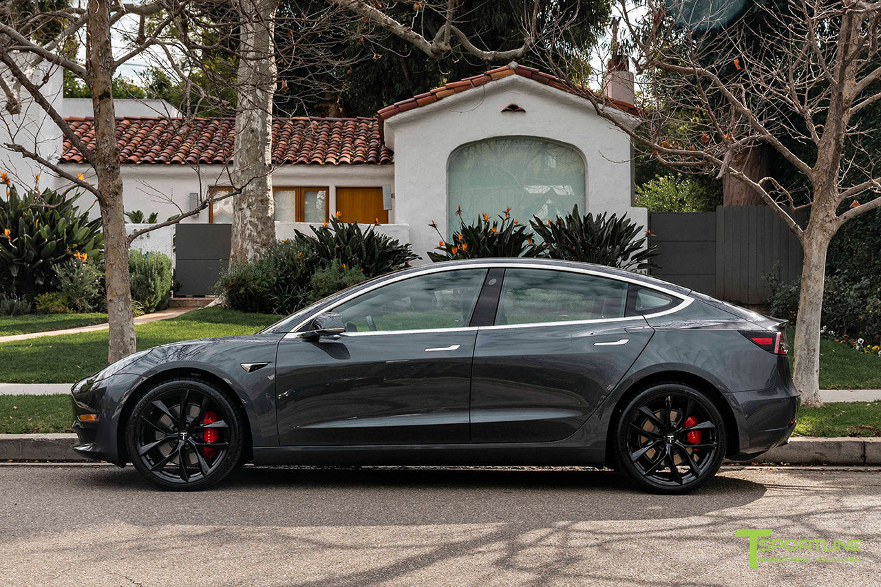 Midnight Silver Metallic Tesla Model 3 with Gloss Black 20" TSS Flow Forged Wheels by T Sportline