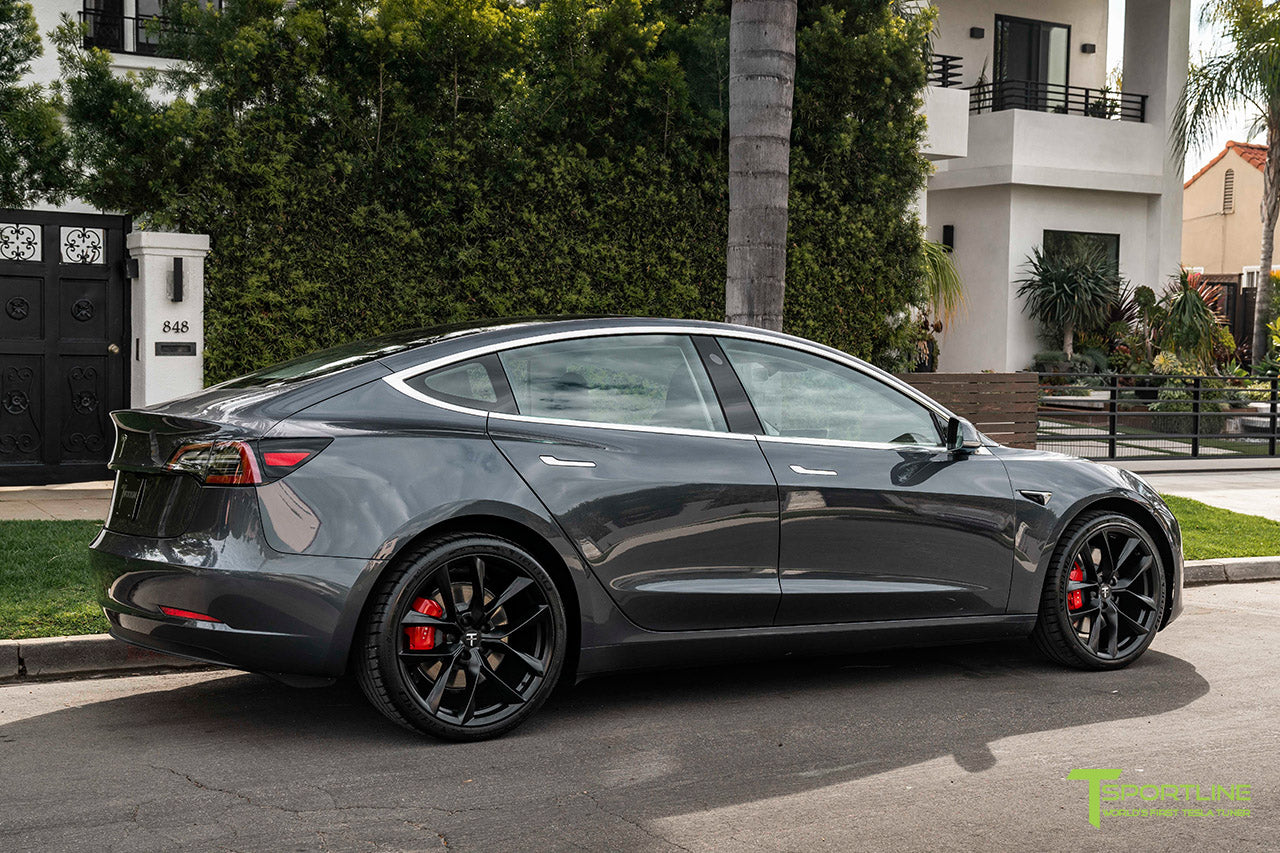 Midnight Silver Metallic Tesla Model 3 with Matte Black 20" TSS Flow Forged Wheels by T Sportline