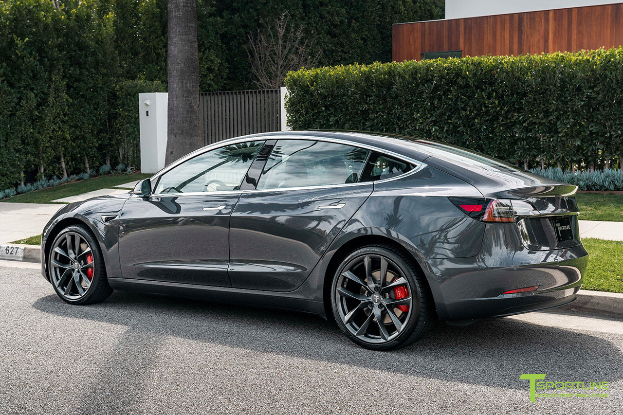 Midnight Silver Metallic Tesla Model 3 with Space Gray 20" TSS Flow Forged Wheels by T Sportline