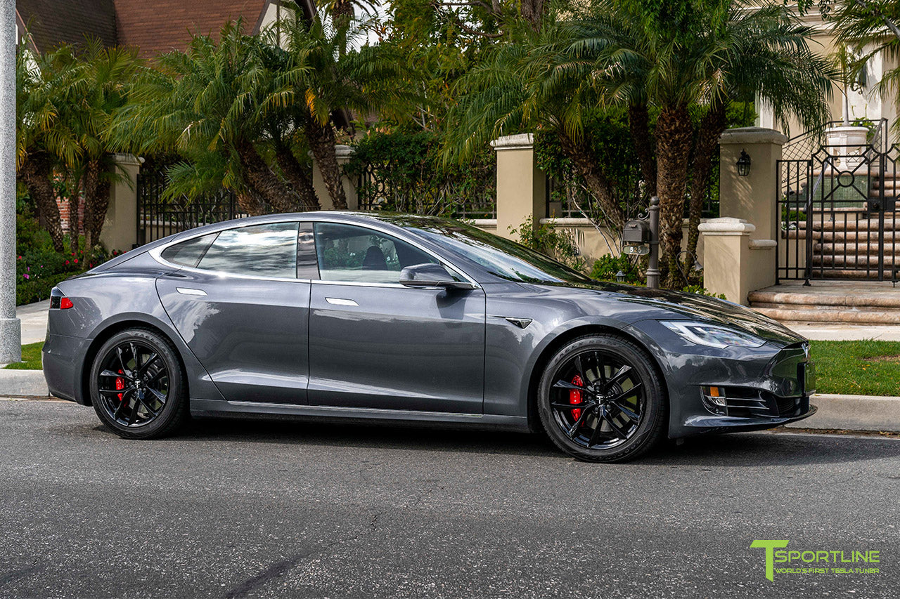 Midnight Silver Metallic Tesla Model S with 19" TSS Flow Forged Wheels in Gloss Black by T Sportline
