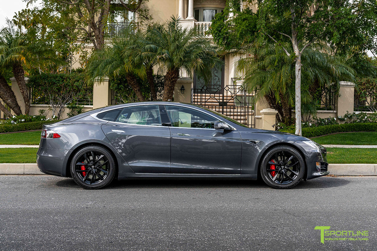Midnight Silver Metallic Tesla Model S with 19" TSS Flow Forged Wheels in Gloss Black by T Sportline