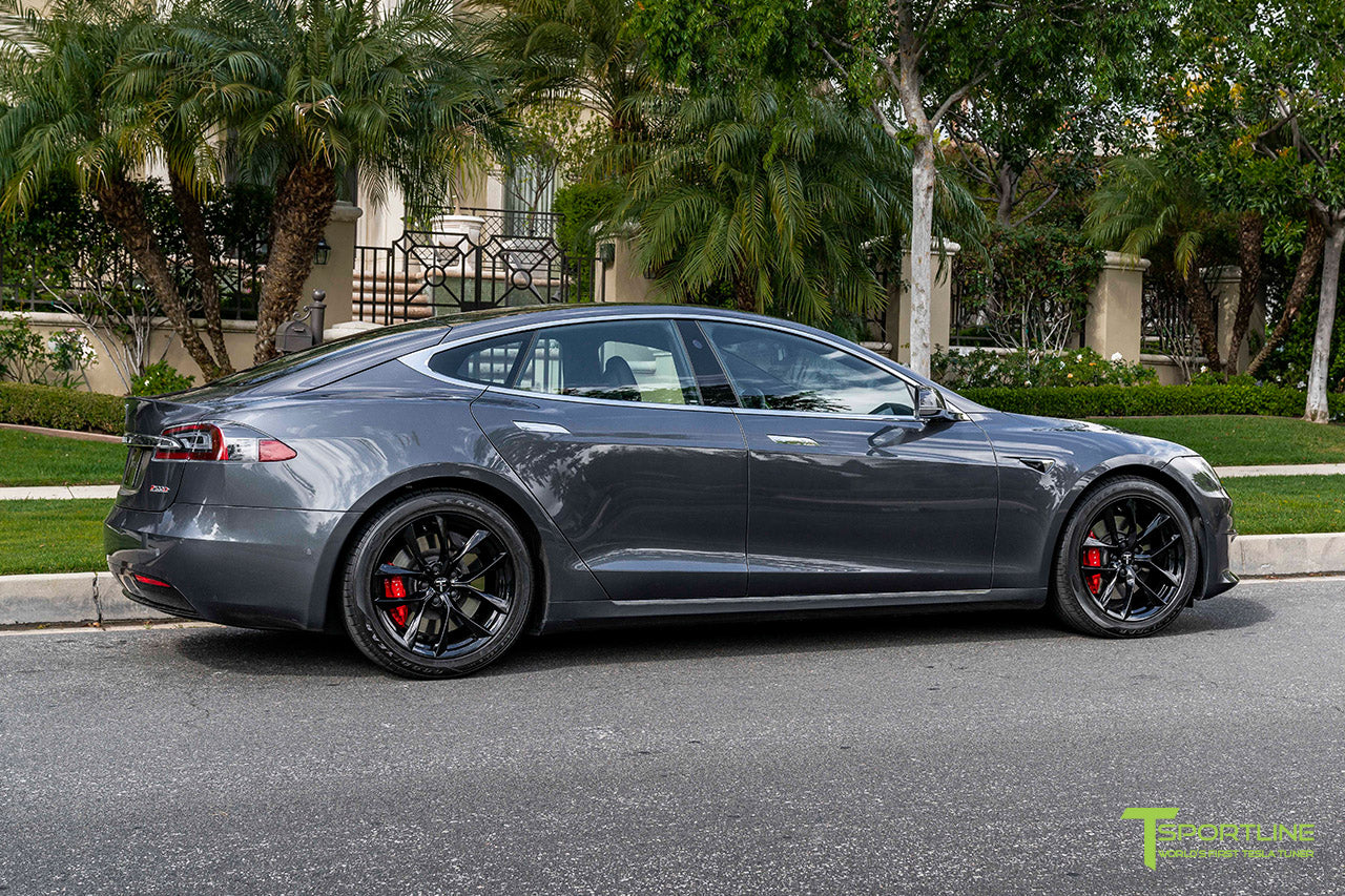 Midnight Silver Metallic Tesla Model S with 19" TSS Flow Forged Wheels in Gloss Black by T Sportline