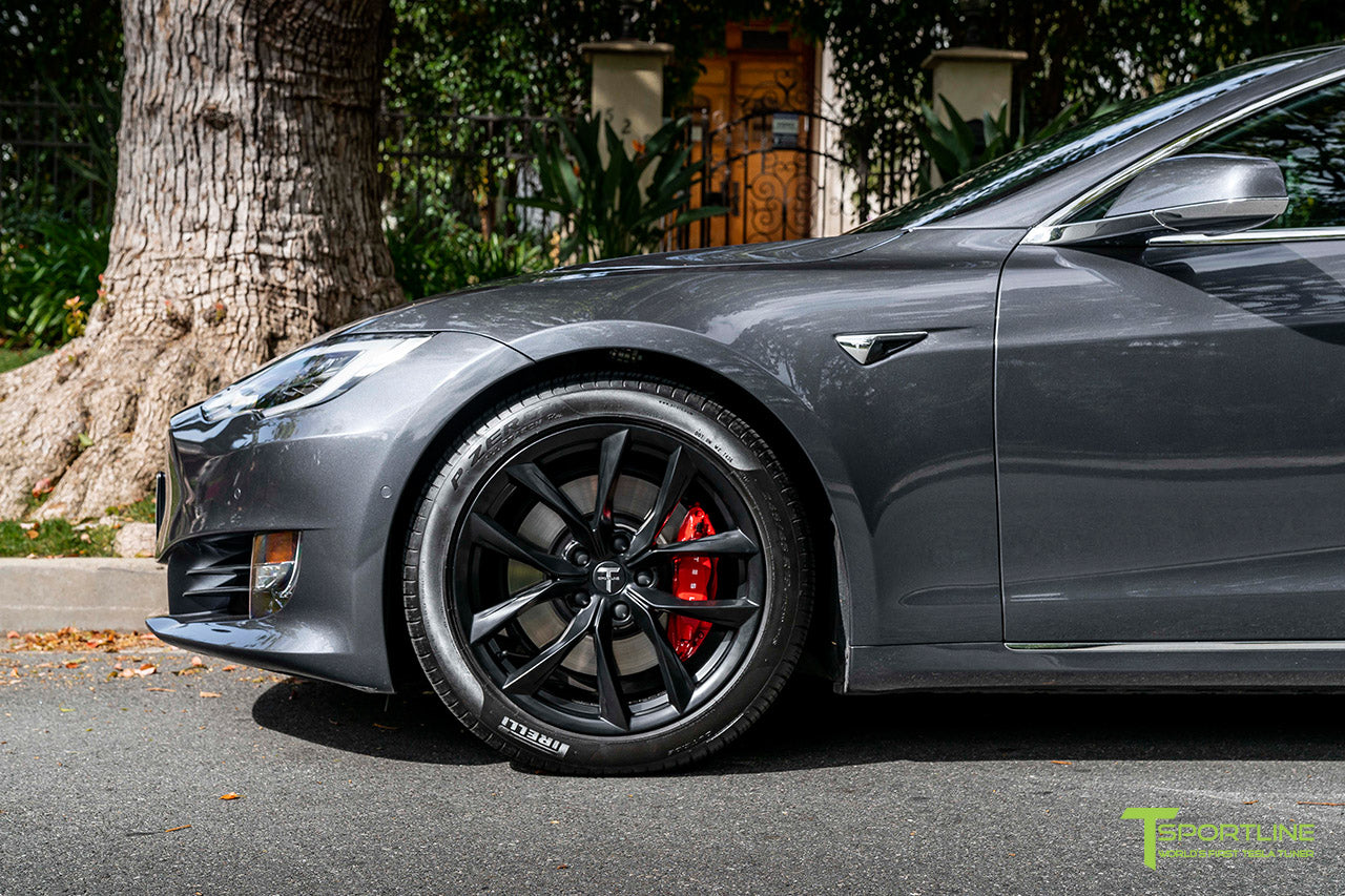 Midnight Silver Metallic Tesla Model S with 19" TSS Flow Forged Wheels in Matte Black by T Sportline