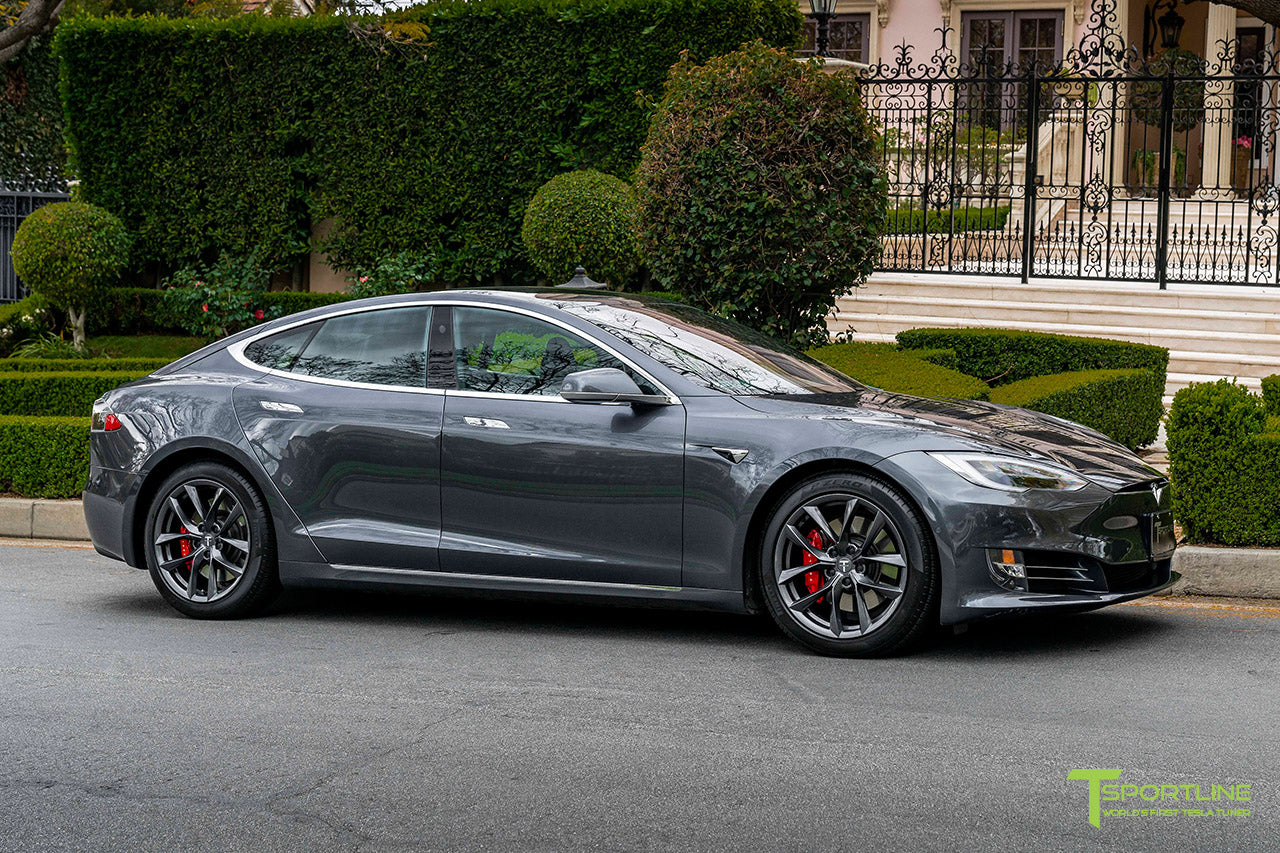 Midnight Silver Metallic Tesla Model S with 19" TSS Flow Forged Wheels in Space Gray by T Sportline