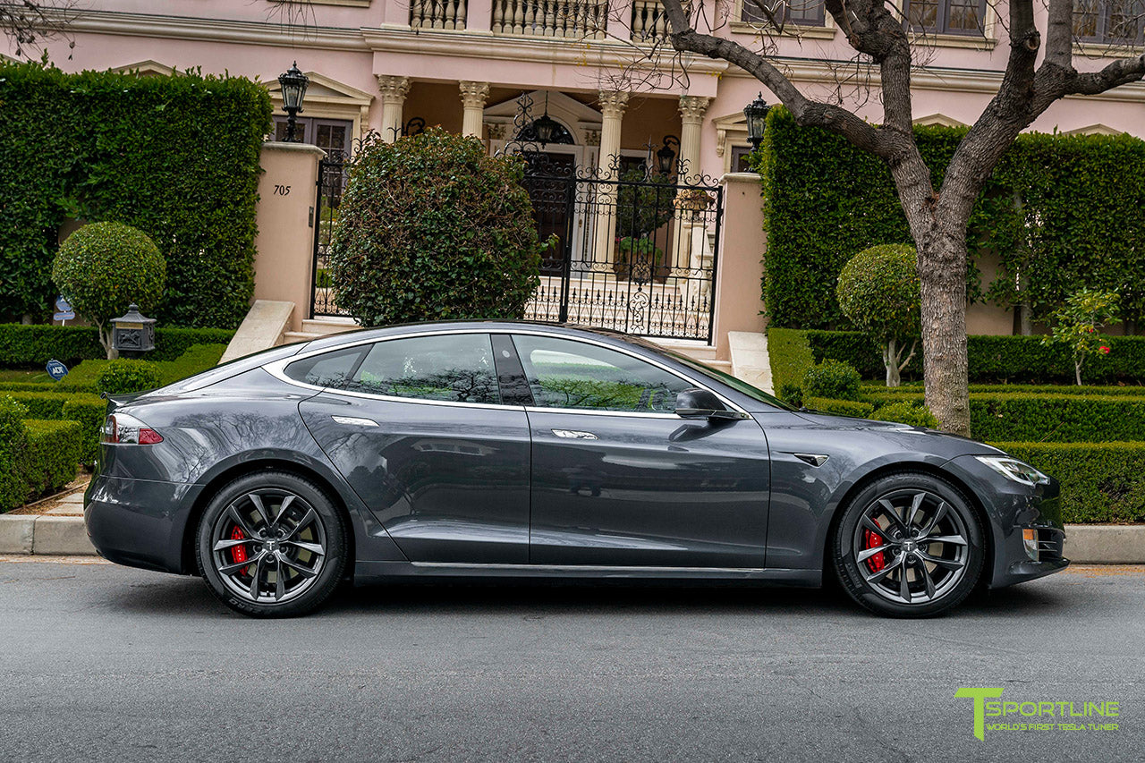 Midnight Silver Metallic Tesla Model S with 19" TSS Flow Forged Wheels in Space Gray by T Sportline