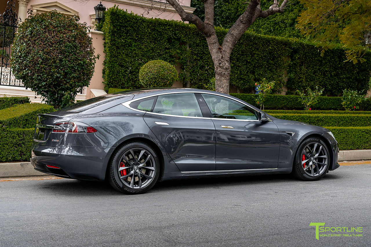 Midnight Silver Metallic Tesla Model S with 19" TSS Flow Forged Wheels in Space Gray by T Sportline