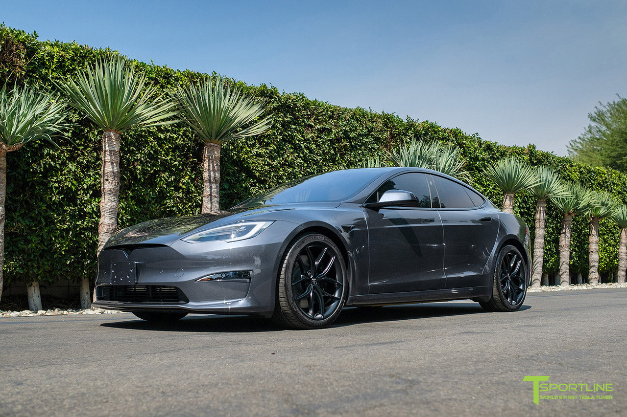 Midnight Silver Metallic Tesla Model S Long Range & Plaid with Satin Black 20" TS5 Tesla Aftermarket Wheels