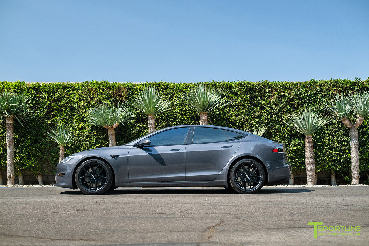 Midnight Silver Metallic Tesla Model S Long Range & Plaid with Satin Black 20" TS5 Tesla Aftermarket Wheels