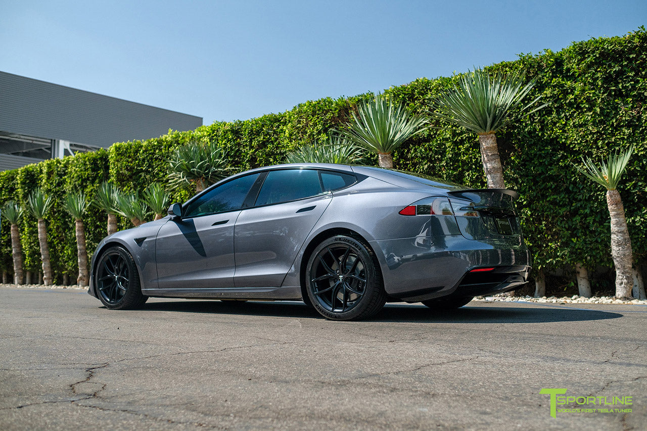 Midnight Silver Metallic Tesla Model S Long Range & Plaid with Satin Black 20" TS5 Tesla Aftermarket Wheels