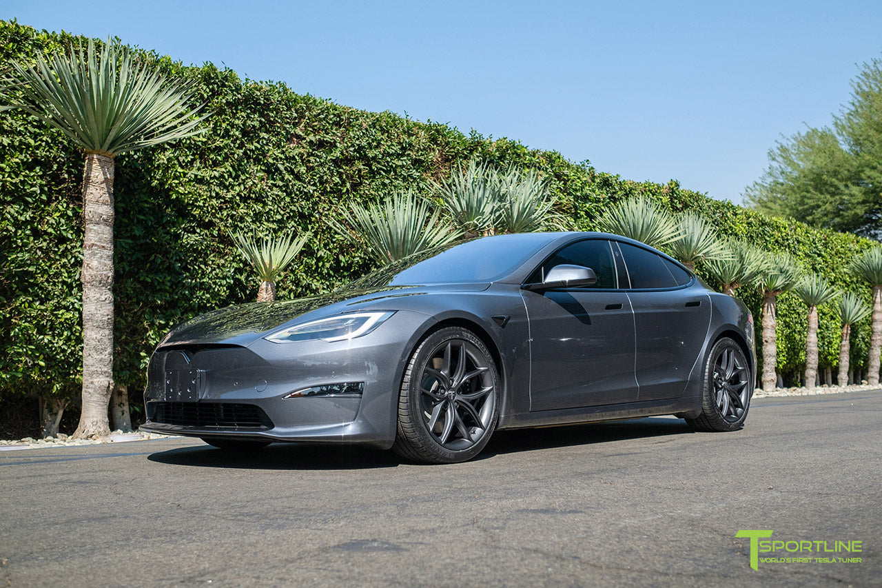 Midnight Silver Metallic Tesla Model S Long Range & Plaid with Satin Gray 20" TS5 Tesla Aftermarket Wheels