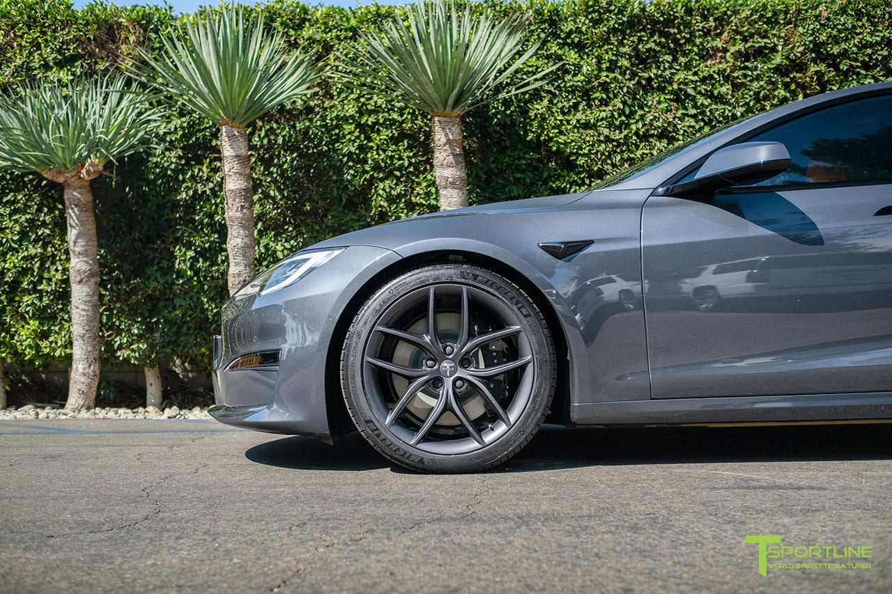 Midnight Silver Metallic Tesla Model S Long Range & Plaid with Satin Gray 20" TS5 Tesla Aftermarket Wheels
