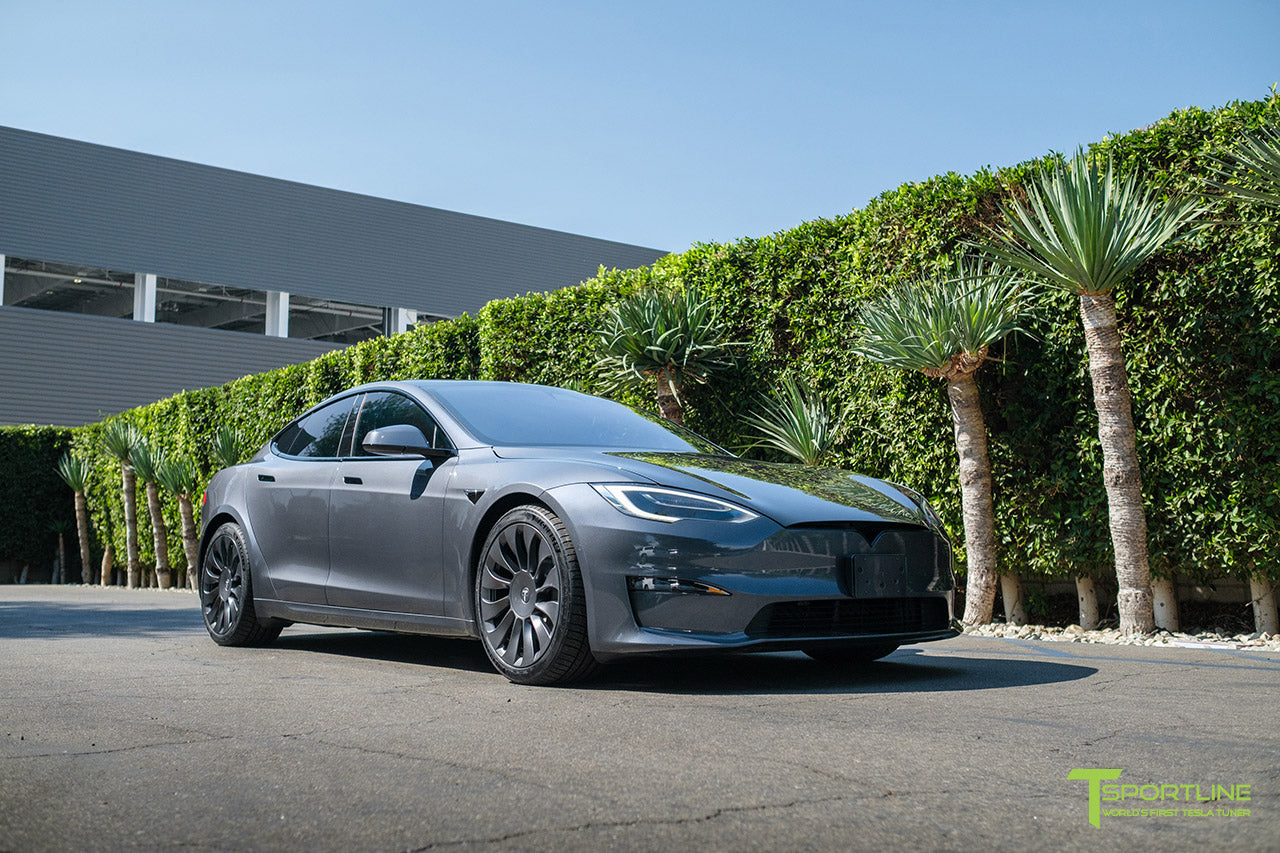 Midnight Silver Metallic Model S Plaid with Lamborghini Orange Interior