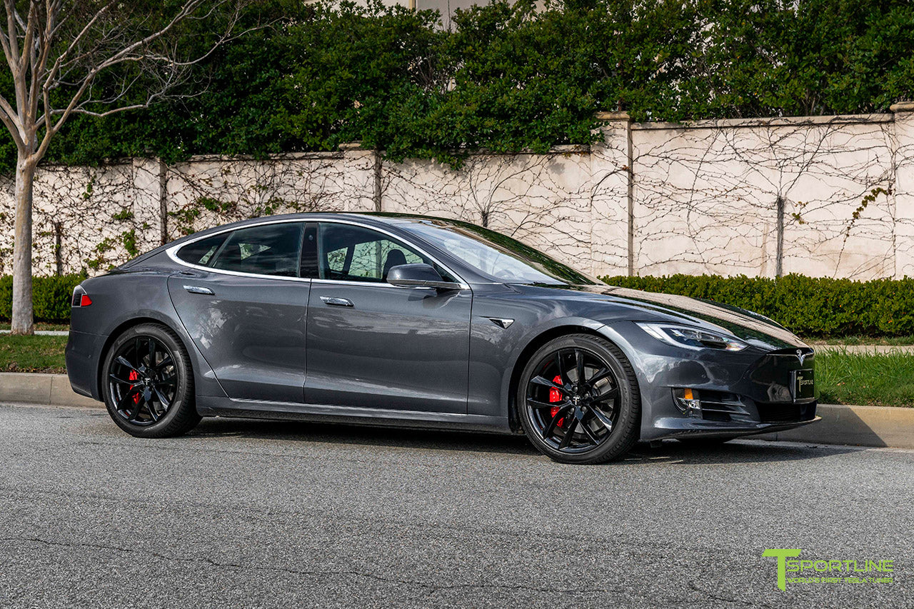 Midnight Silver Metallic Tesla Model S with 20" TSS Flow Forged Wheels in Gloss Black by T Sportline