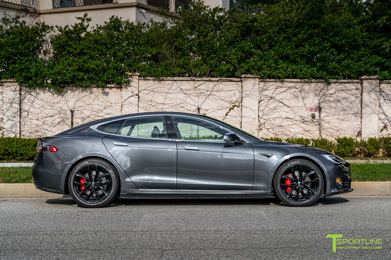 Midnight Silver Metallic Tesla Model S with 20" TSS Flow Forged Wheels in Gloss Black by T Sportline
