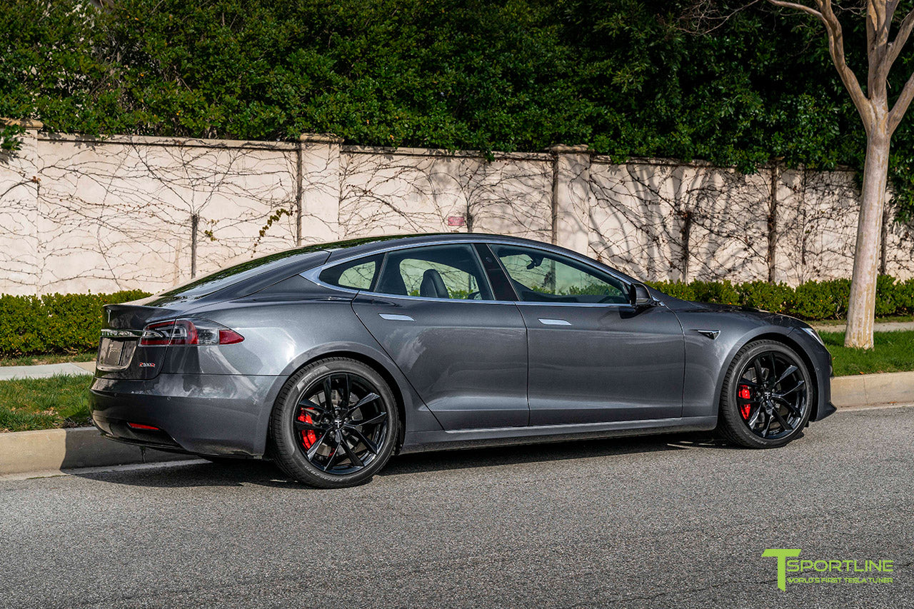 Midnight Silver Metallic Tesla Model S with 20" TSS Flow Forged Wheels in Gloss Black by T Sportline