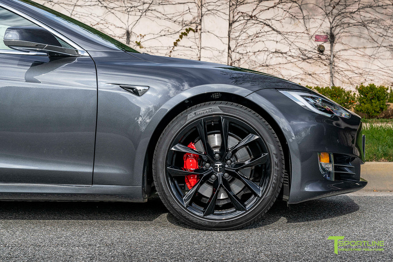 Midnight Silver Metallic Tesla Model S with 20" TSS Flow Forged Wheels in Gloss Black by T Sportline
