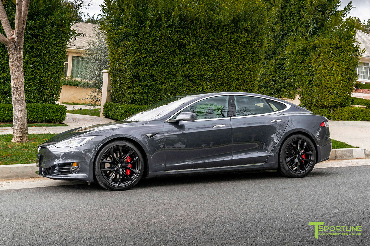 Midnight Silver Metallic Tesla Model S with 20" TSS Flow Forged Wheels in Matte Black by T Sportline