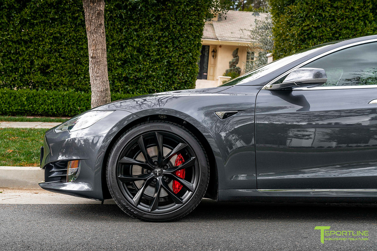 Midnight Silver Metallic Tesla Model S with 20" TSS Flow Forged Wheels in Matte Black by T Sportline