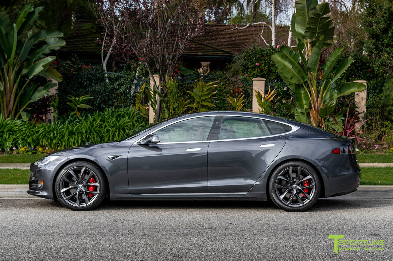 Midnight Silver Metallic Tesla Model S with 20" TSS Flow Forged Wheels in Space Gray by T Sportline
