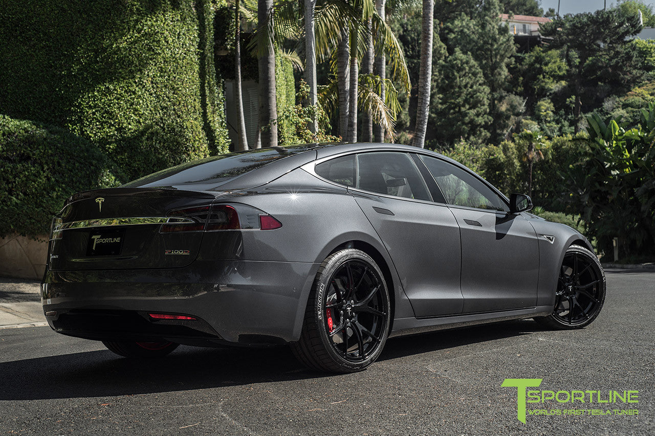 Midnight Silver Metallic Tesla Model S 2.0 with Gloss Black 21 inch TS115 Forged Wheels