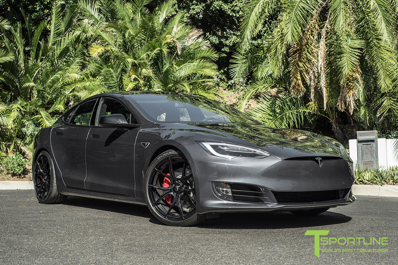 Midnight Silver Metallic Tesla Model S 2.0 with Gloss Black 21 inch TS115 Forged Wheels